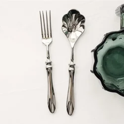 Stainless Steel Fork Spoons Set Ins French Light Luxury Bento Box Accessories Vintage Ice Nordic Dessert Spoon Fruit Fork