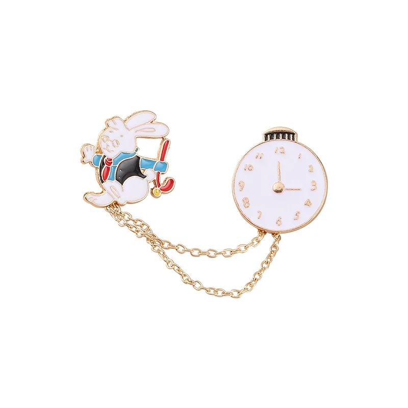 Cartoon Dream Rabbit Brooch Kitty hour hand pocket watch badge Enamel Pins Anime clothing, accessories jewelry gifts view 3