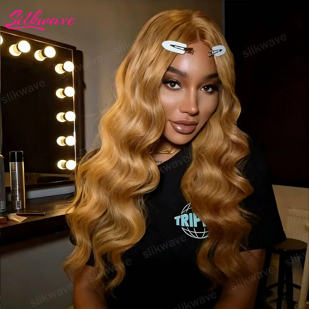 

Парик из натуральных волос с эффектом волны, 200 плотности, медово-русый, 13x6 HD, прозрачный кружевной фронтальный парик, предварительно выщипанный, 13x4, цветной, с кружевной передней частью