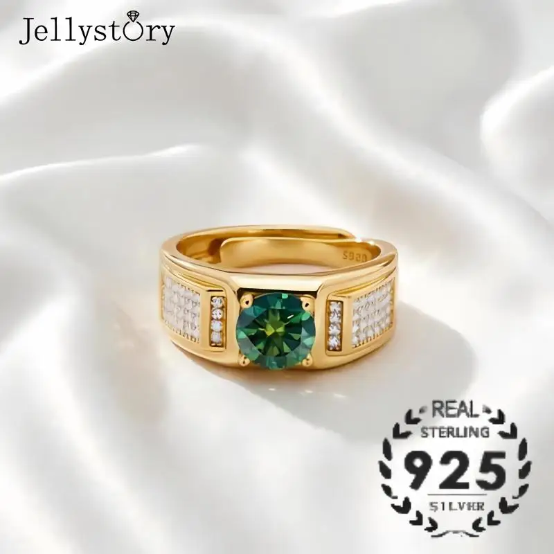 

Jellystory 1ct Round Moissanite Men's Band S925 Sterling Silver Adjustable Open Ring for Couples Gift for Boyfriend