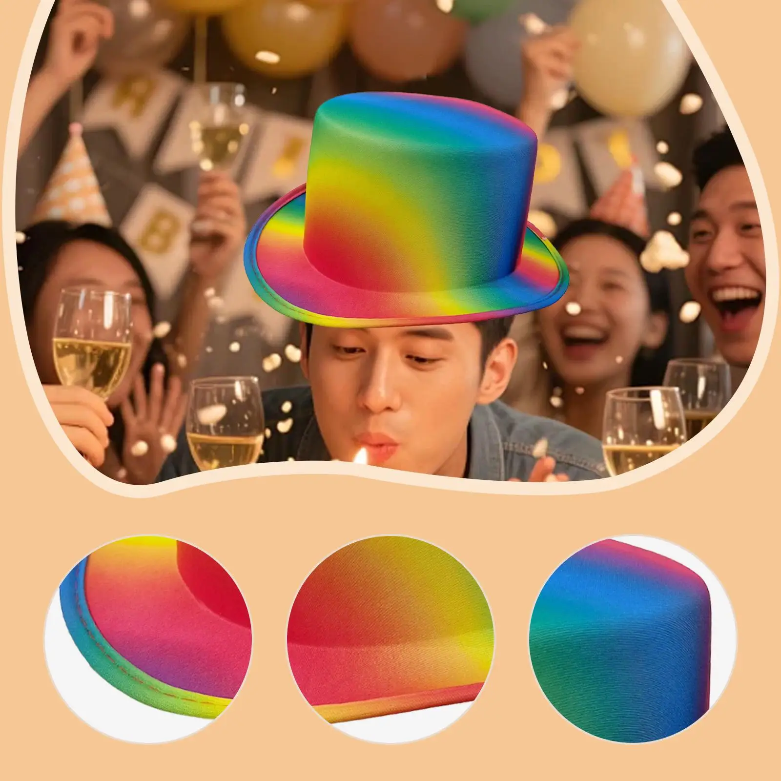 Adult Rainbow Top Hat Decorative Costume Hat for Carnival Cosplay Clown Festival