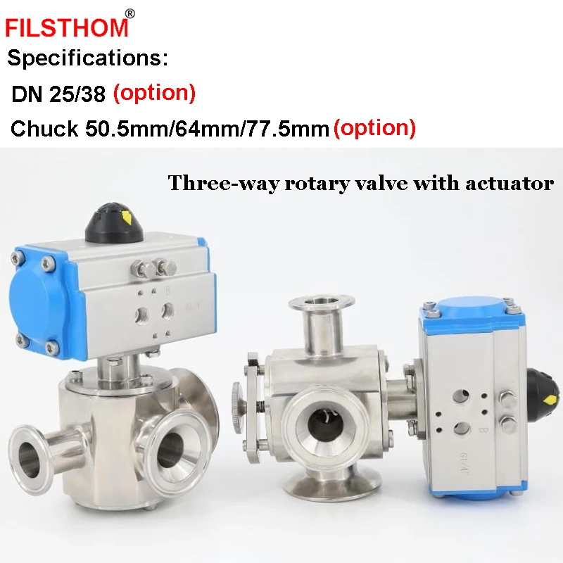 

Пневматический трехходовой поворотный клапан с приводом для пневматических разливочных машин для соусов, жидкостей и паст, аксессуары DN25 DN38