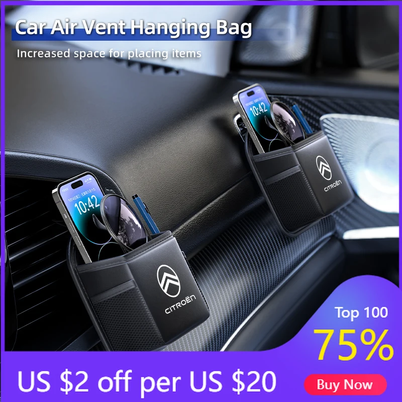

2026 Hot Car Sticker Car Storage Bag Air Vent Hanging Organizer Box For Citroen C4 C3 C5 C1 C2 VTS Berlingo Celysee Xsara Picass
