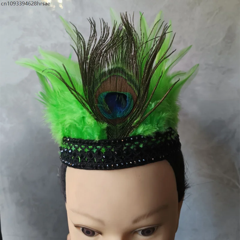 قبعة رئيسية هندية لمرحلة الأداء، أغطية رأس من الريش، أغطية رأس للمهرجانات، تاج شعر فاخر، مرحلة الرقص، ربطة شعر على المنصة