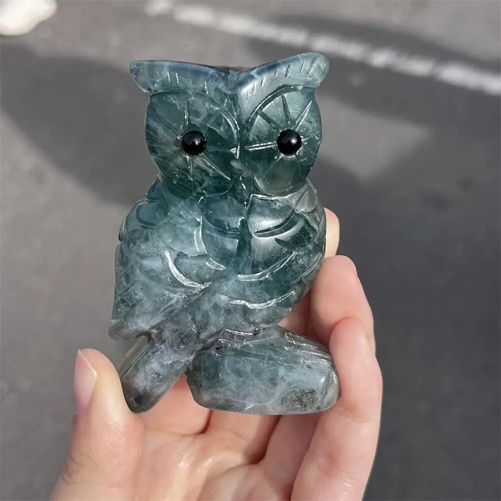 1PCS Natural Quartz Owl Statue Carving Healing Fengshui Crystal Animal Sculpture Holiday Craft Christmas Gift