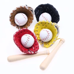 3Pcs/Set Dollhouse Miniature Sports Baseball Bat Glove Ball Mini Kid Outside Supplies Birthday Party Cake Decor Keychain Materia