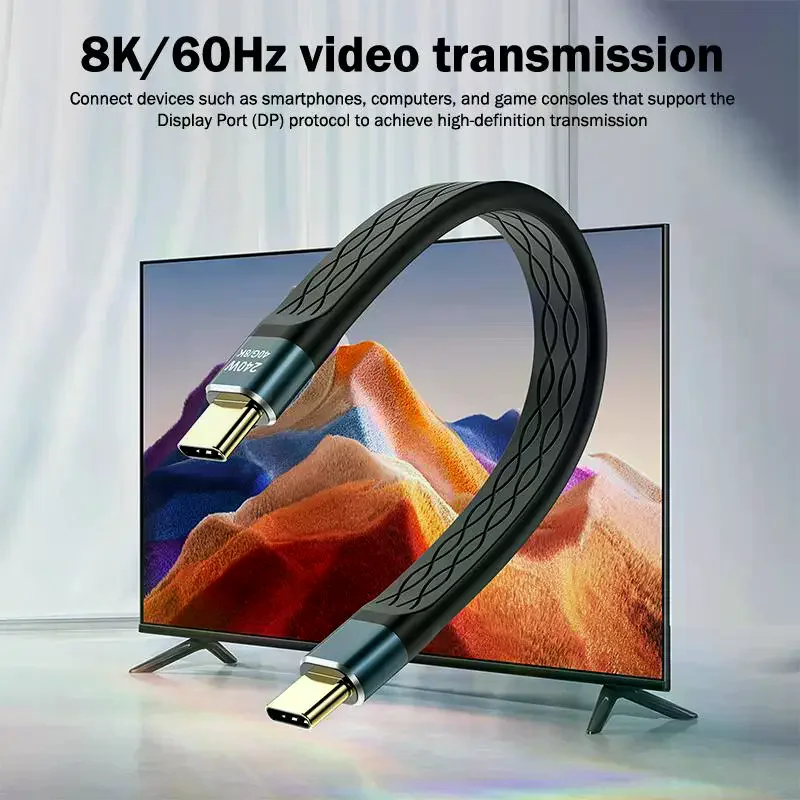 USB4 Dual Type-C Cable PD 240W Fast Charging 40Gb/s Data Transfer 8K Video Compatible with Thunderbolt 3/4