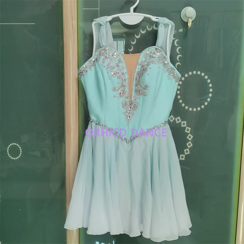 Trajes de dança lírica azul, tamanho personalizado, cor personalizada, crianças, meninas, mulheres, adultos, talismã cupido, desgaste do desempenho, venda quente