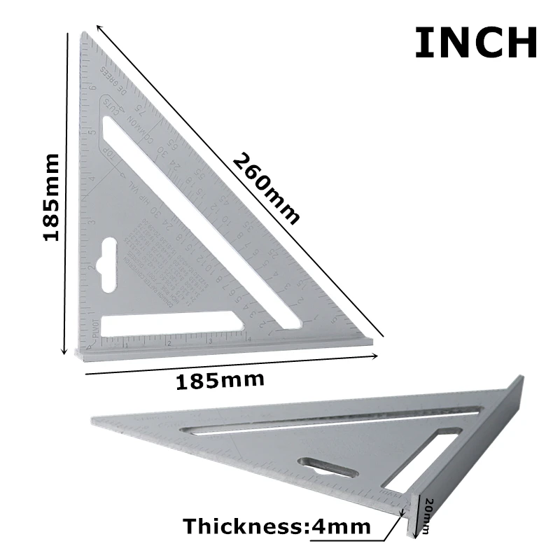 7'' Triangle Angle Protractor Aluminum Alloy Speed Square Measuring Ruler Miter For Framing Building Carpenter Measuring Tools