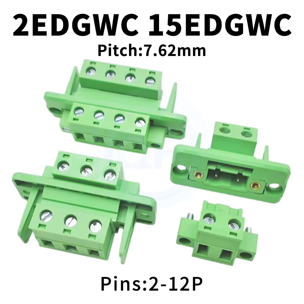 (5 pcs) KF 2EDGWC 7.62mm Through Wall Fixed Panel Terminal Solderless Screw Wiring with Flange Plug-in 2P~12P Complete Set