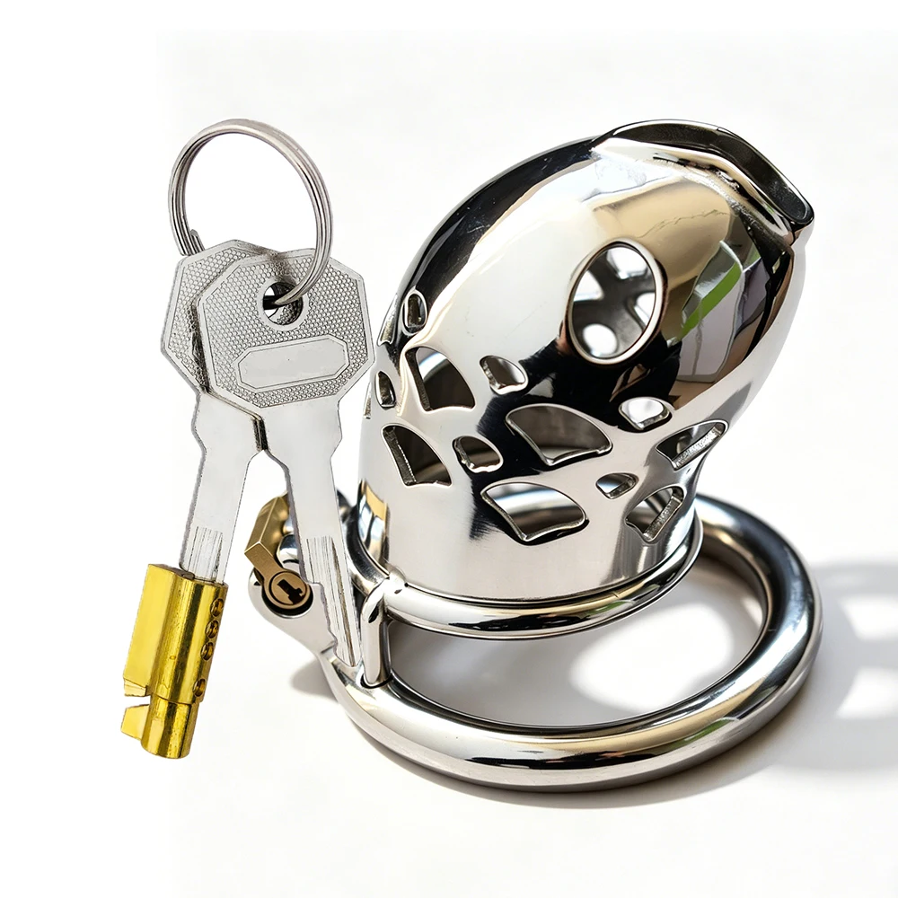 Male stainless steel chastity lock with silicone catheter, chastity device, penis cb lock, birdcage, SM abstinence sex toy