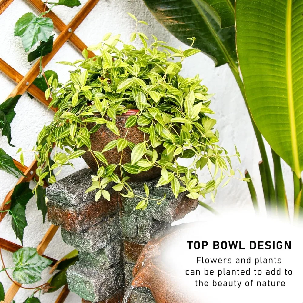 39.37 بوصة ارتفاع نافورة حديقة المياه في الهواء الطلق 5 طبقات وعاء متتالي وأحجار مكدسة شلال مياه ميزة وعاء داخلي زارع وات