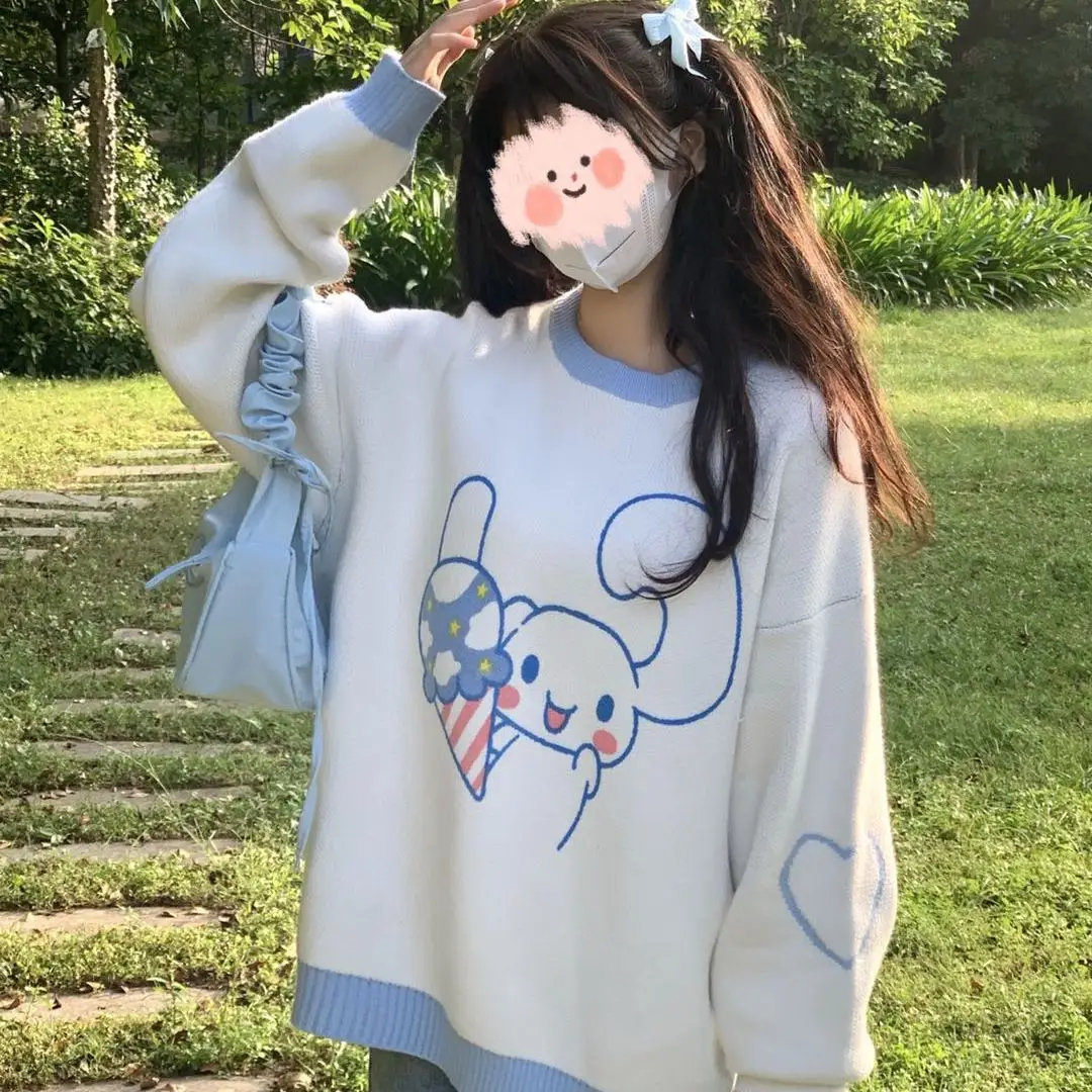 Kawaii Sanrio Sweater Sweet Cute Student Pullover Knit Top Anime Kuromi Cinnamoroll My Melody Cute Cartoon Birthday Gift