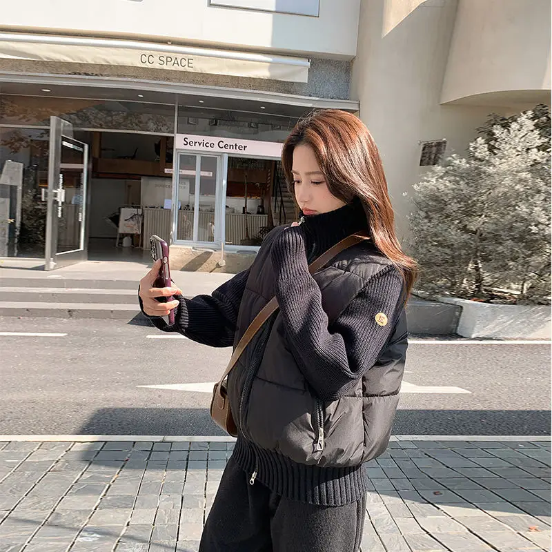 Giacca imbottita Parka da donna Maniche lavorate a maglia impiombate Capispalla Colletto rialzato Abiti slim fit Cappotti ispessiti Abbigliamento femminile