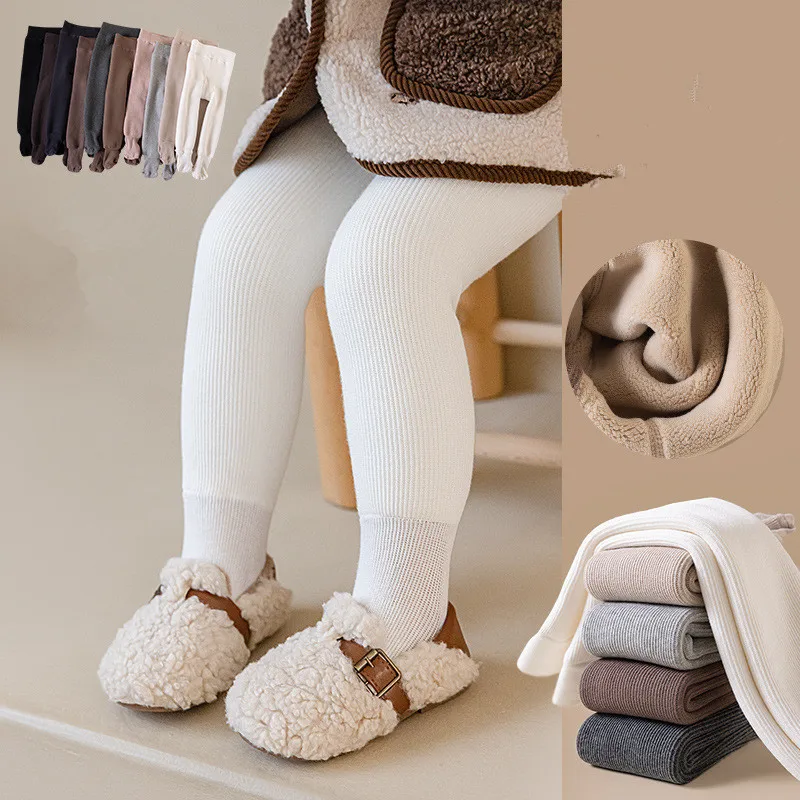 Winter Infant baby girls Polar Fleece Lining stripes leggings plus thick warmth cotton Tights toddler kids Keep warm pantyhose