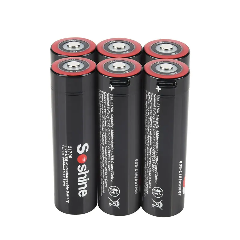 Soshine 3.7V 21700 Lithium Battery 100% Original 21700 5000mah Multi-function li-ion Rechargeable Battery Type-c Input 5V Output