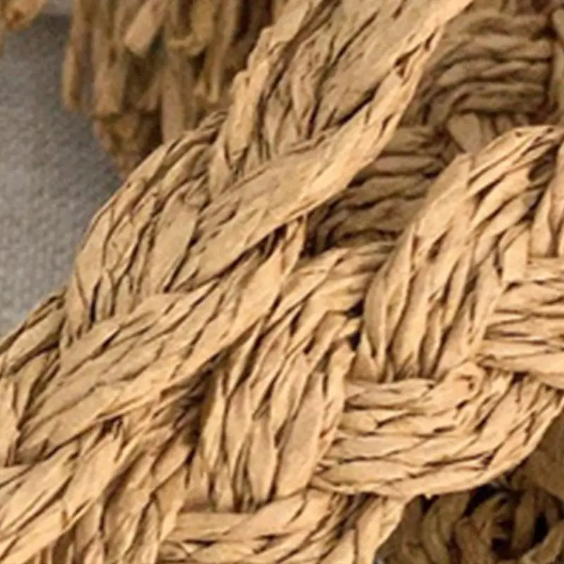 Borsa a tracolla in paglia intrecciata da spiaggia 34YA con borsa a tracolla Boho Hollow all'uncinetto con nappa