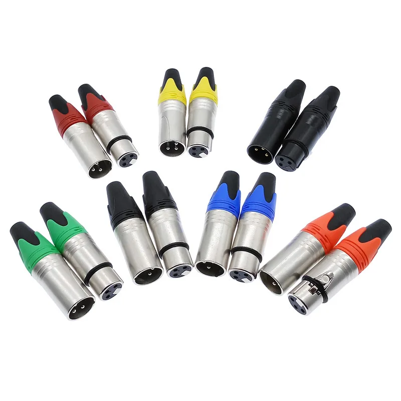 

10pcs xlr connector audio plug microphone plug 3pin speaker connector male & female colour mic connector