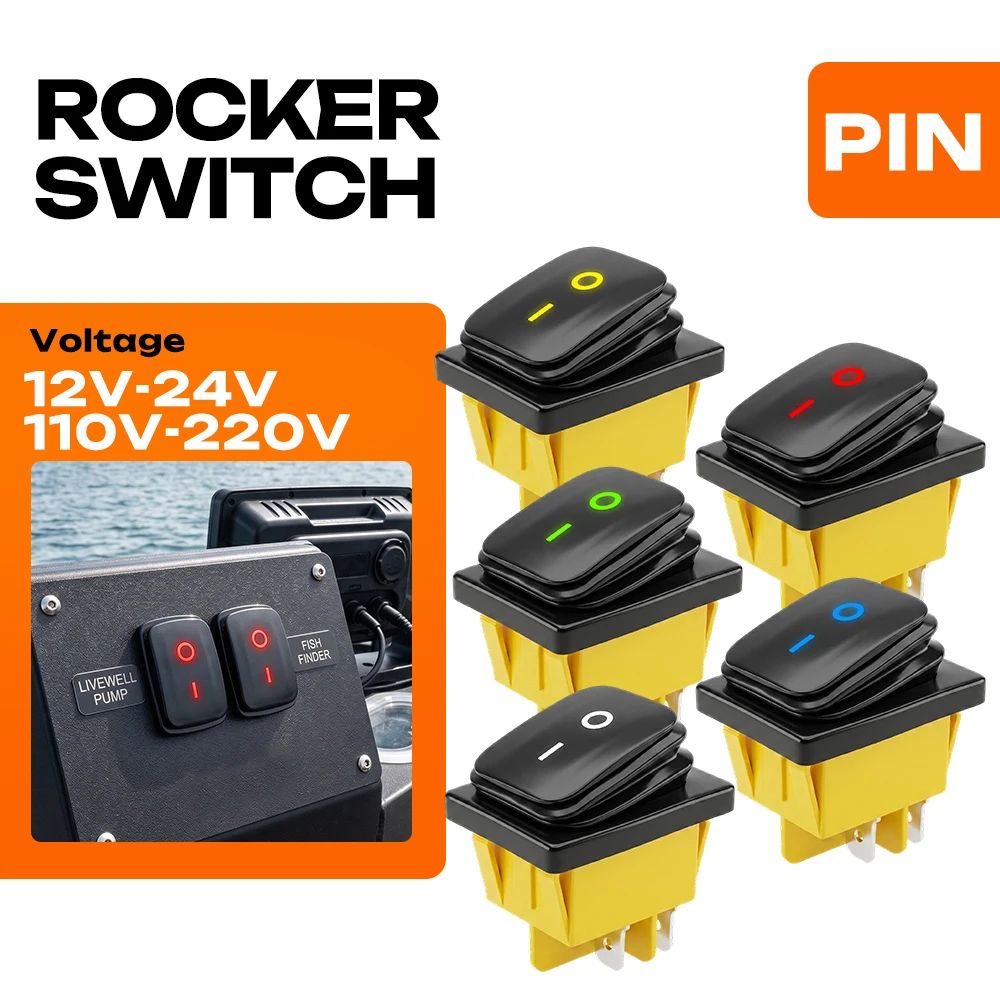 FILN KCD4 IP65 Waterproof Toggle Switch ON-OFF LED Rocker Switch for Car Boat Industrial Control Device Panel 12V 24V 110V 220V