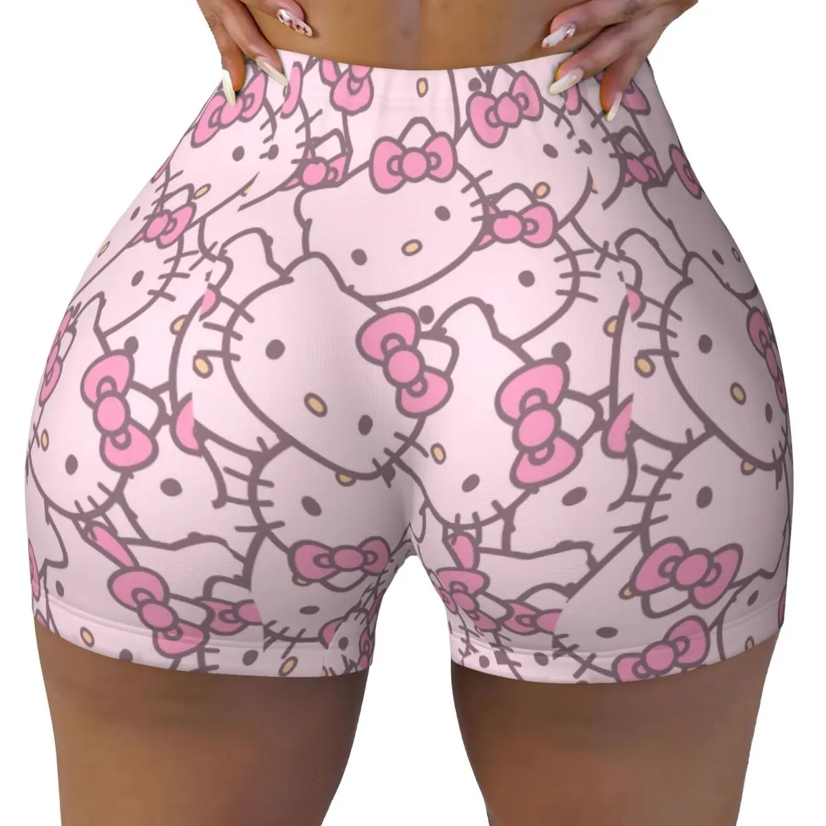 Women Fitness Yoga Lift Shorts Hello Kitty Face Quick Dried Shorts Kawaii Cartoon Sports Leggings