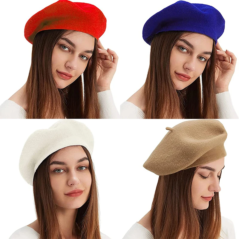 Women Wool Berets French Artist Style Warm Winter Spring Beanie Hat Retro Plain Beret Solid Color Elegant Lady All Matched Caps