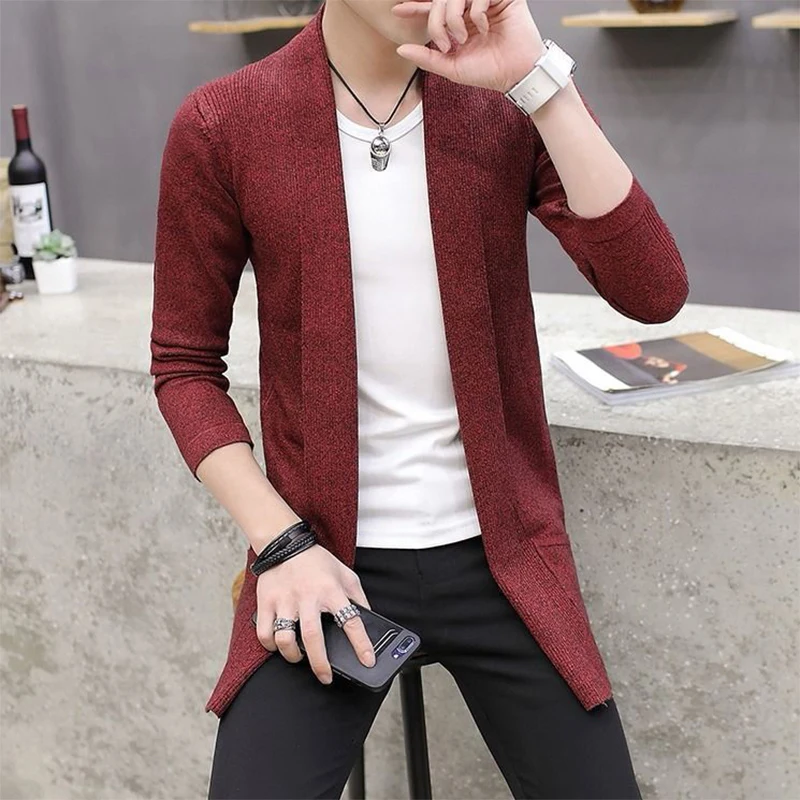 Outono inverno casual moda cardigan camisola homme cor sólida tricô casaco hombre topo masculino all-match outwear roupas masculinas