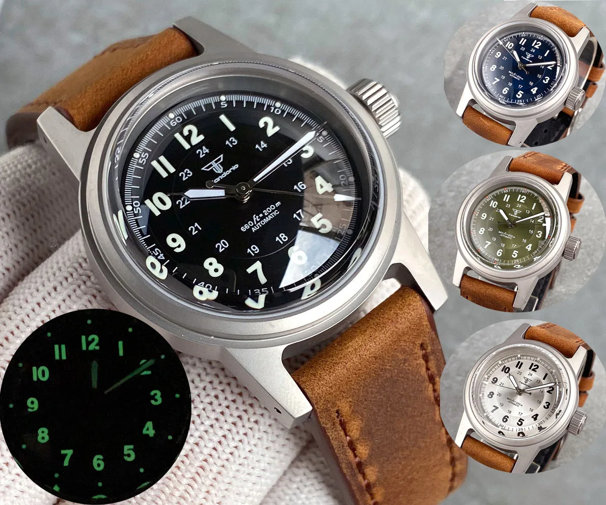 

Tandorio Fashion Military Watch 36mm Double Sapphire Crystal 20BAR Waterproof NH35A Asia2824 Miyota 8215 Automatic Men Watches