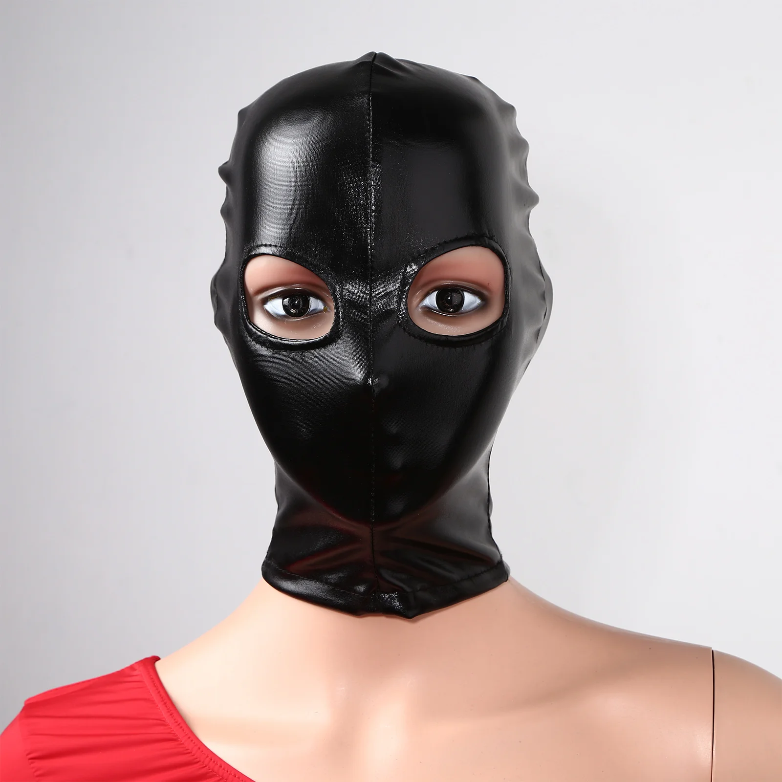 Unisex Sexy Open Face Head Cover Exotic Club Wear Glue Bronzing Latex Hoods Mask Cosplay Full Face Mask Couple Game Back Zipper