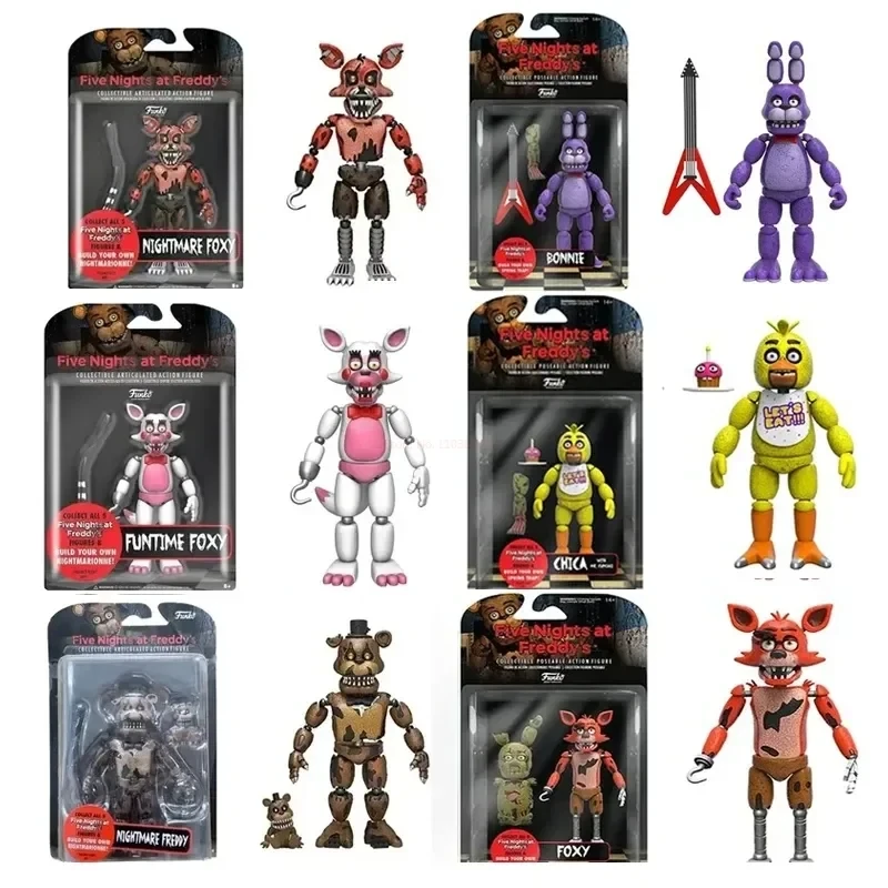 14cm Fnaf Figures Nightmare Freddy Bonnie Foxy Chica Action Figure Movable Blacklight Frostbe Bear Model Collection Toys Doll