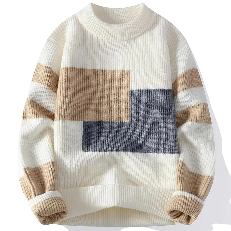 

Autumn Winter Thiened Loose Knitted Base irt for Teens round Ne Long Sve Casual Sle Geometry Patterned M Faion