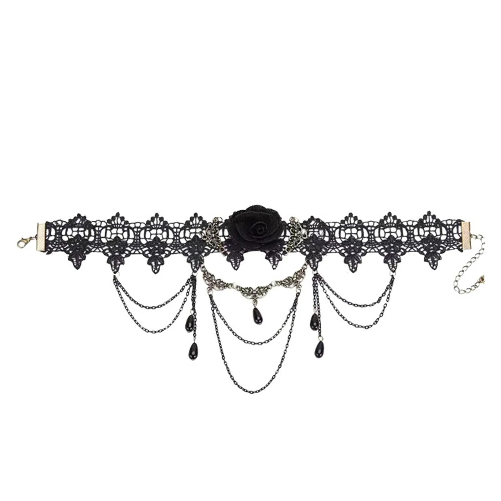 

Women Chokers Gothic Vintage Necklace Cosplay Halloween Chocker Jewelry Victorian Lace Neck Steampunk Crystal Black Sexy Choker