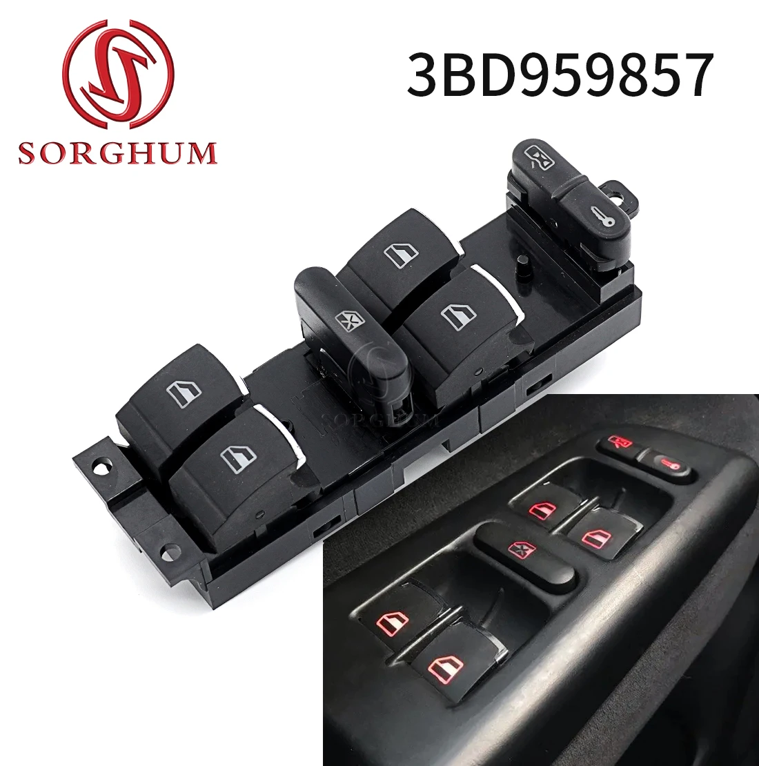 

SORGHUM 3BD959857 For VW Golf 4 GTI Jetta MK4 Passat B5 B5.5 BORA BEETLE Car Part Chrome Button Master Window Switch 3BD 959 857