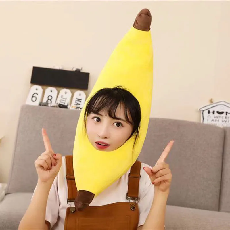 Creative Costume Caps Kids Banana Hat Fancy Dress Plush Hat Toy Cartoon Full Headgear Cap Cosplay Costume Party Photo Props