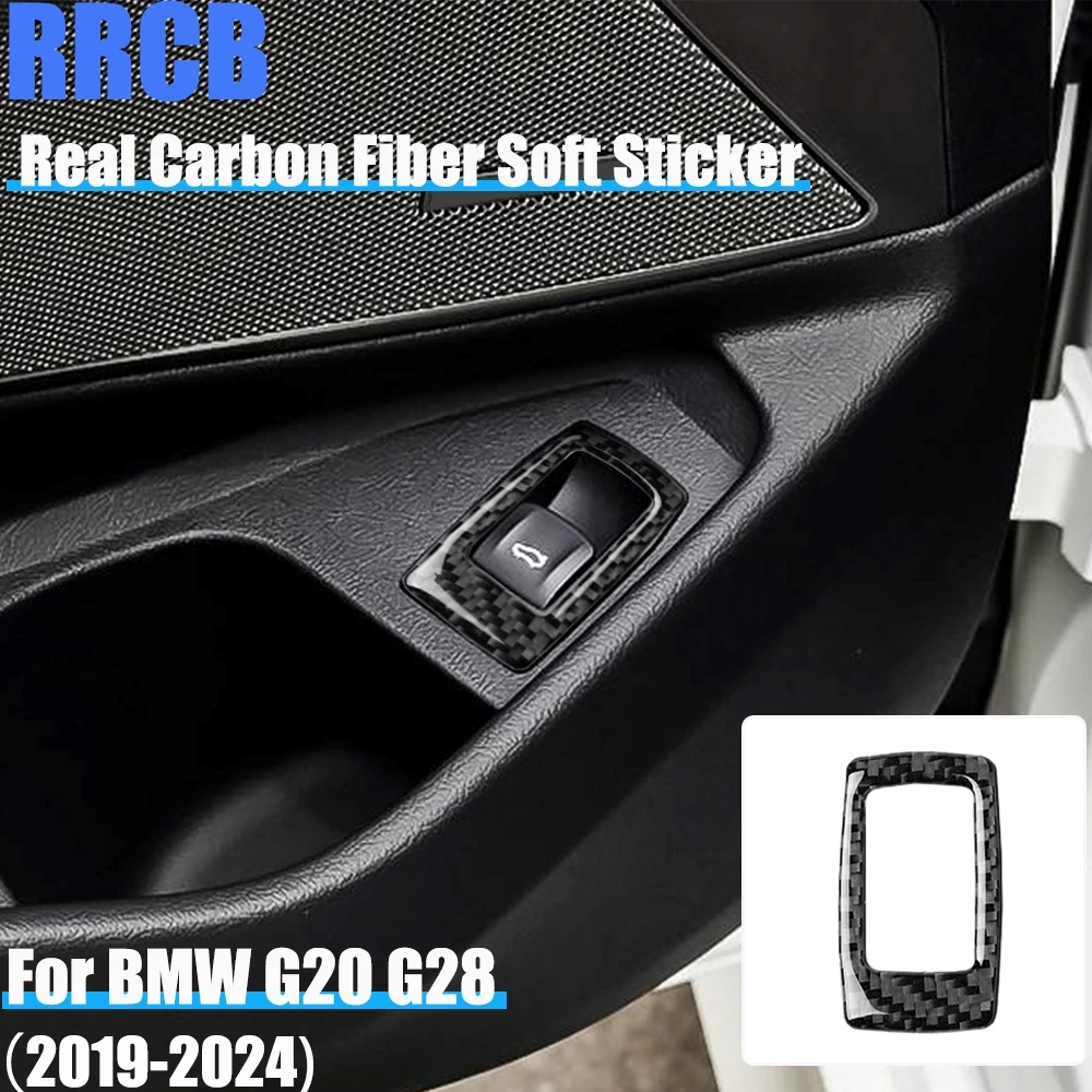 

Real Carbon Fiber Car Accessories Trunk Switch Frame Cover Soft Sticker For BMW 3 Series G20 G28 325li 330d 335 M4 2019-2024