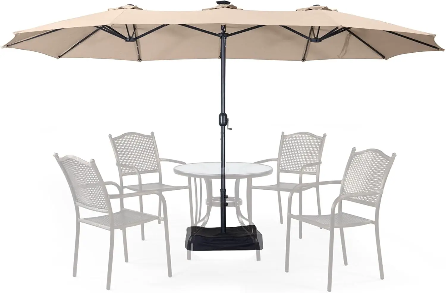 Double Sided Patio Umbrellas with Base Included, Outdoor Large Rectangle Market Umbrella with Crank Handle, for Lawn Garden, Kha