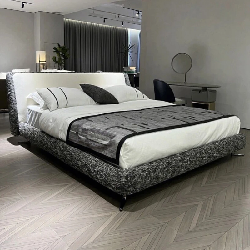 

Bed master bedroom Italian minimalist villa high-end cotton and linen double bed