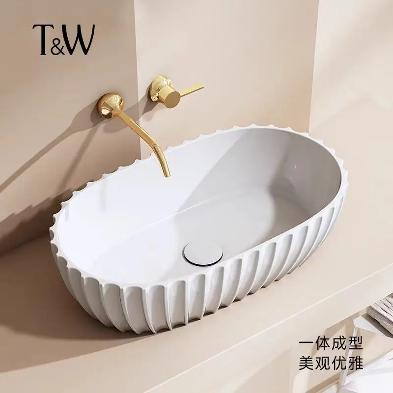 Top Quality 600*350*160mm white Artificial stone Above counter basin Wash basin Simplicity Bathroom Washbowl Fashion Sink Lavabo