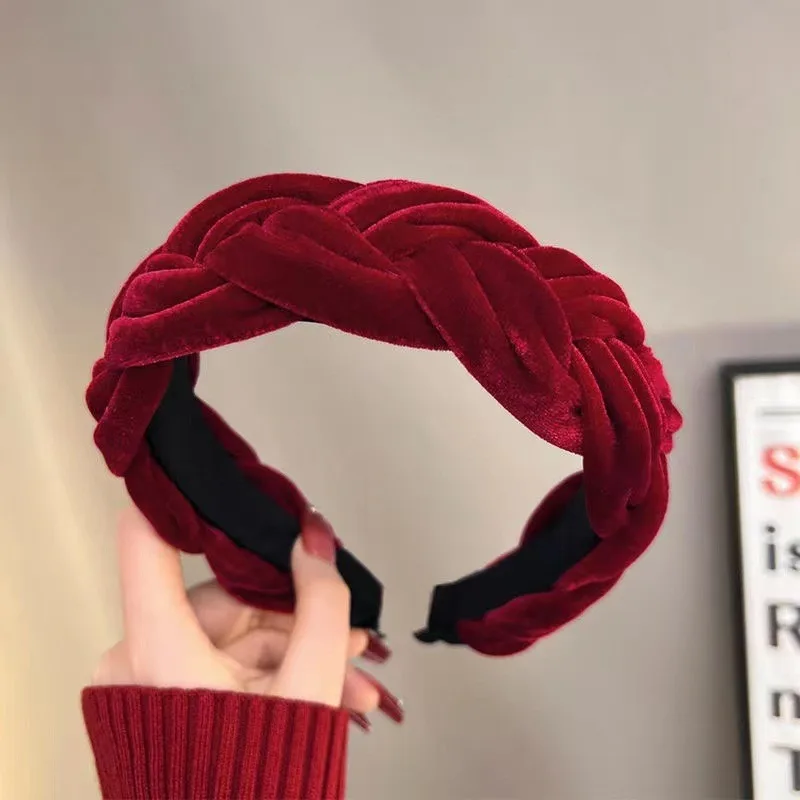 Fashion Red Cloth Headband Christmas Party Hair Card Autumn Winter Vintage Wool Hair Band New Year Women\'s Hair Accessories