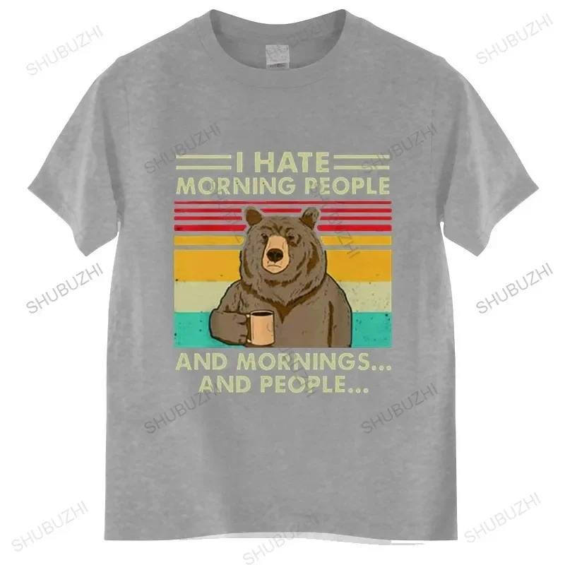 2024 New I Hate Morning People And Mornings And People T Shirt Funny-Bear Drink Coffee Lover Cute Lazy Animal Retro T-Shirt