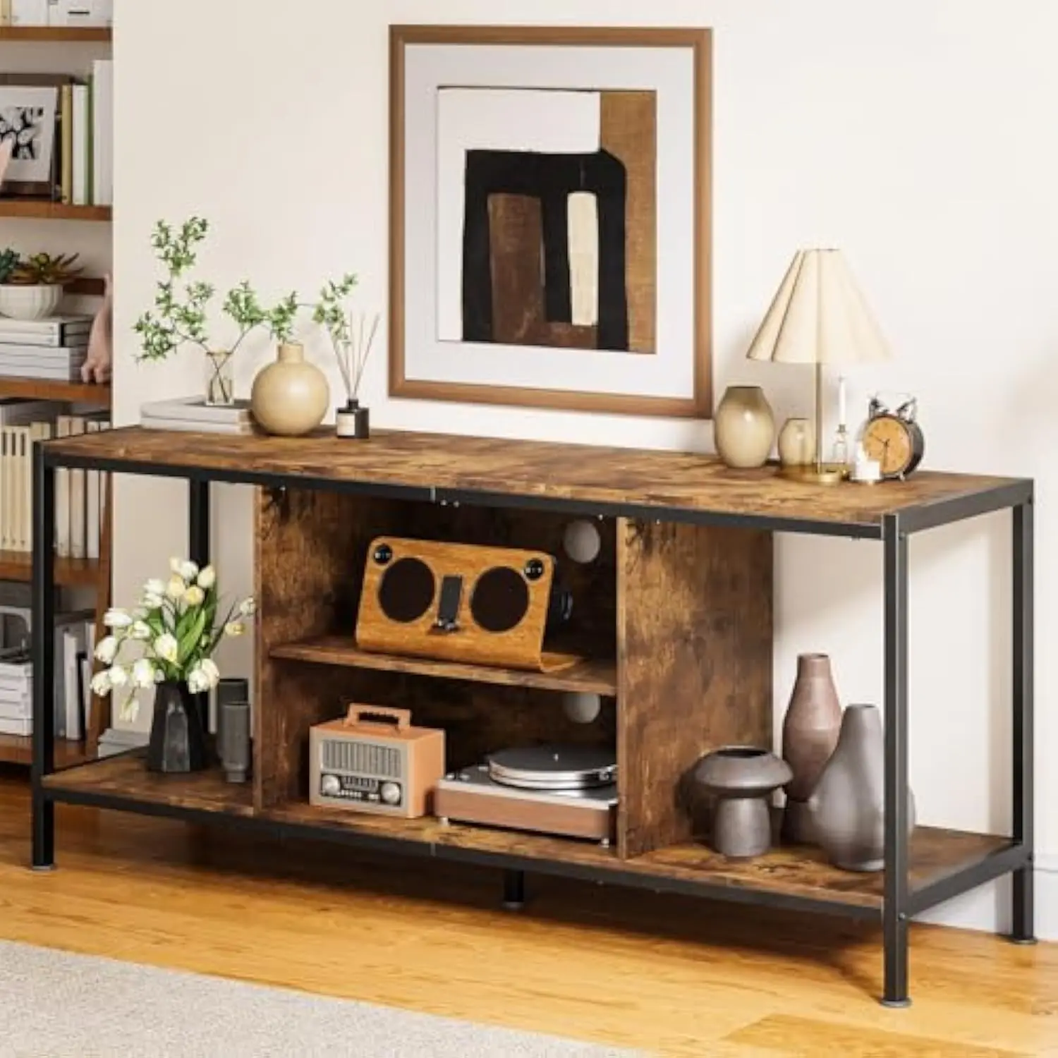 

TV Stand for TVs up to 65 Inch,Entertainment Center with Open Storage Shelves, TV Media Console Table for Living Room and Bedr