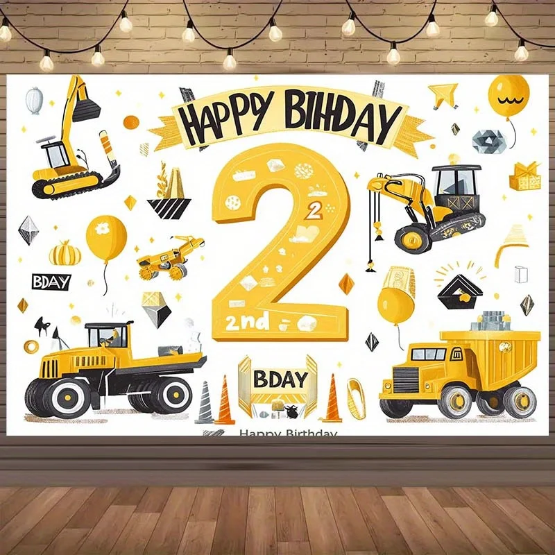2D banner 1 piece, including excavator, dump truck and