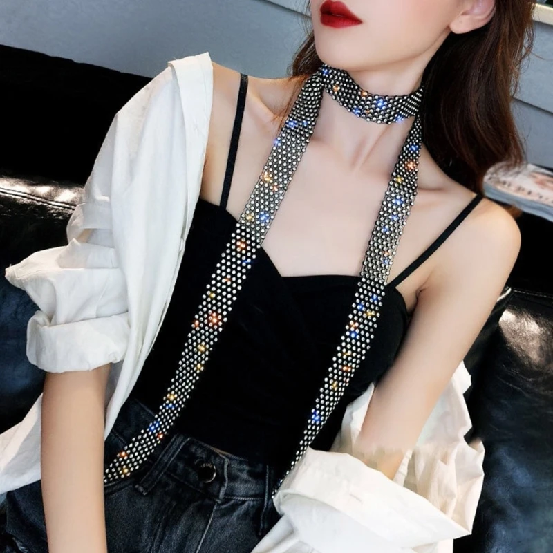 European American Novel Fashion Collar Tie Exaggerated Rhinestones Temperament Necklace Modern City Trend Necklace