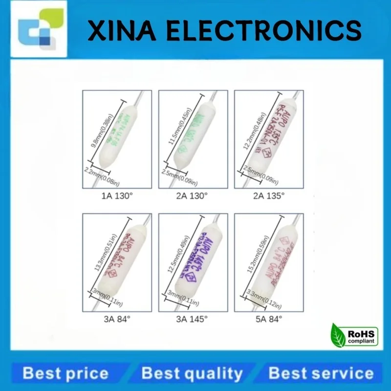 Axial Thermal Fuse 1A 2A 3A 5A 250V 84/102/115/125/130/135/145/150C Degrees