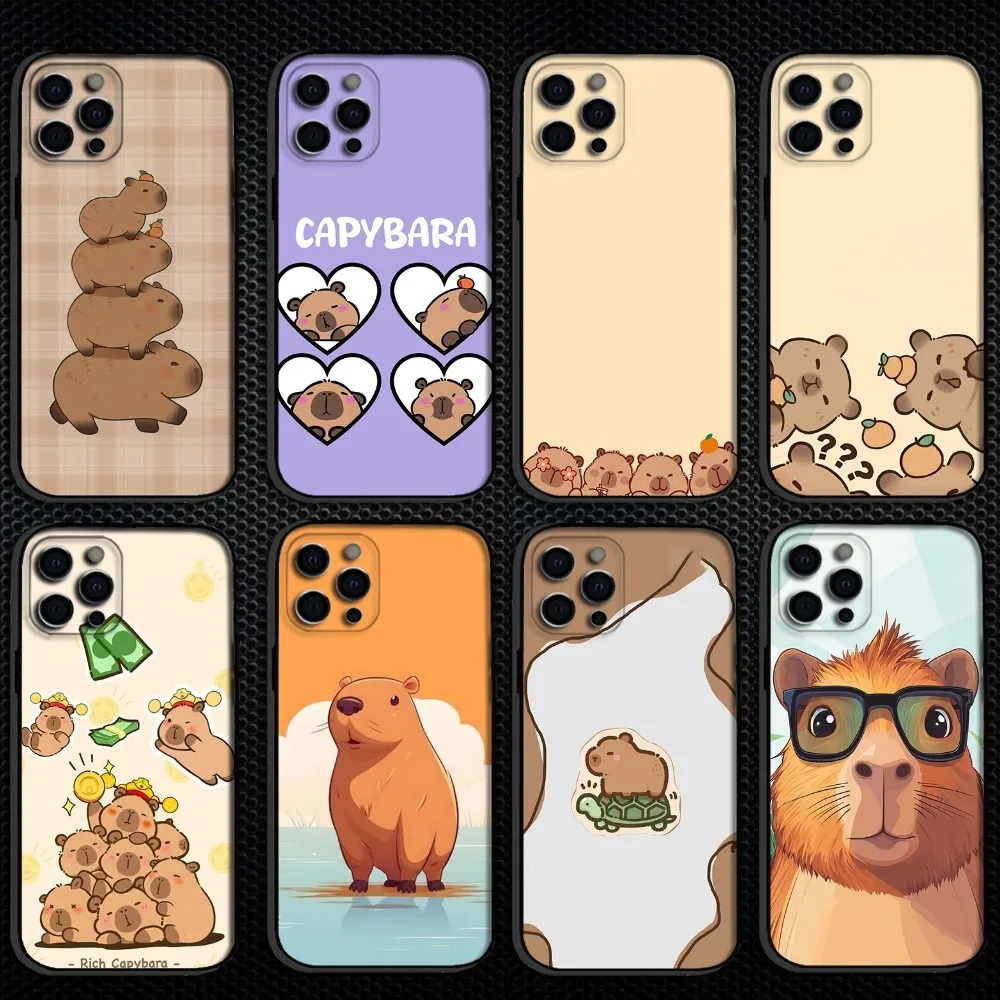 

Cute Capybara Funny Phone Case For iPhone 16,15,14,13,12,11 Plus,Pro Max, Soft Silicone Black Cover