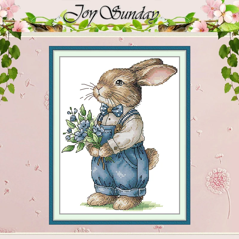 

The Rabbit with the Bouquet Patterns Counted Cross Stitch Set 11CT 14CT 16CT Stamped DMC Cross-stitch Kit Embroidery Needlework
