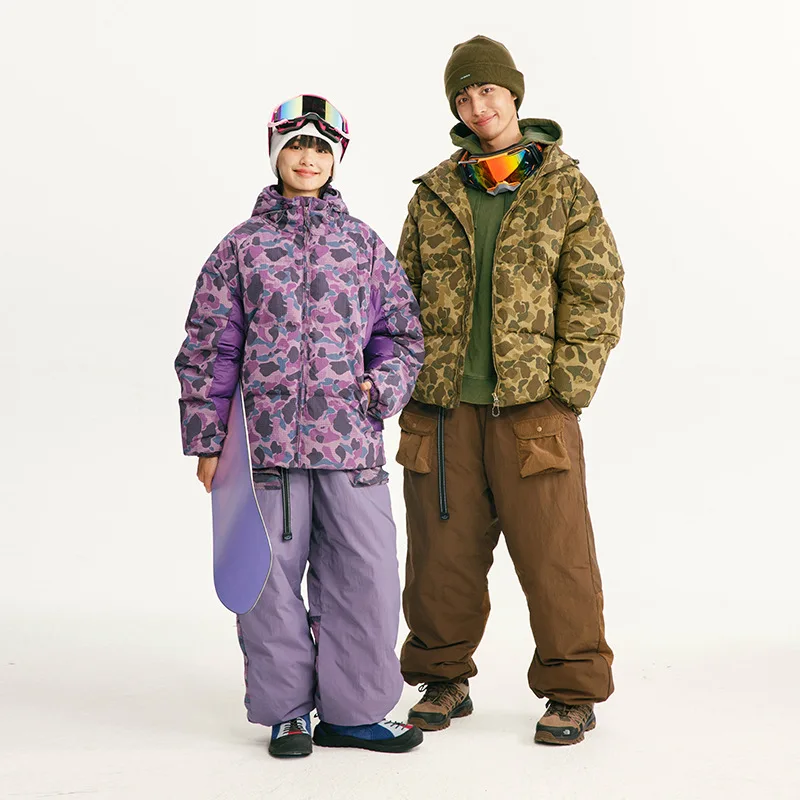 

Japanese Style Camouflage Outdoor Windproof Unisex Hooded down Jacket Duck Feather Filling Double Sided Wear Casual Nylon Fabric