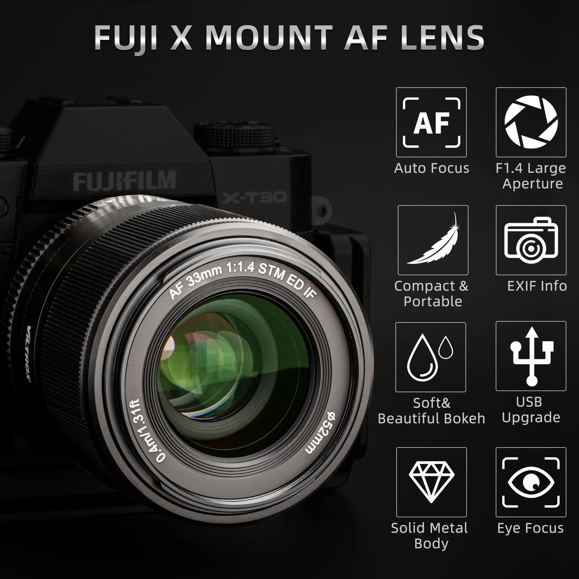 Viltrox 33mm F1.4 XF Autofokus Porträt Objektiv mit großer Blende APS-C für Fujifilm Fuji X Mount Kameraobjektiv X-T3 X-T30 X-T20 X-Pro2