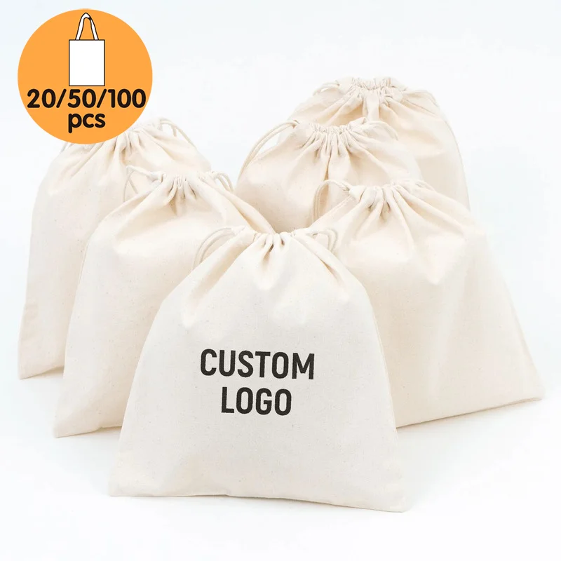 20/50/100 Pcs Drawstring Bags Custom Print Logo Image Cotton Bag Customized Shopping Bag Gift Package Storage Cloth Handbag