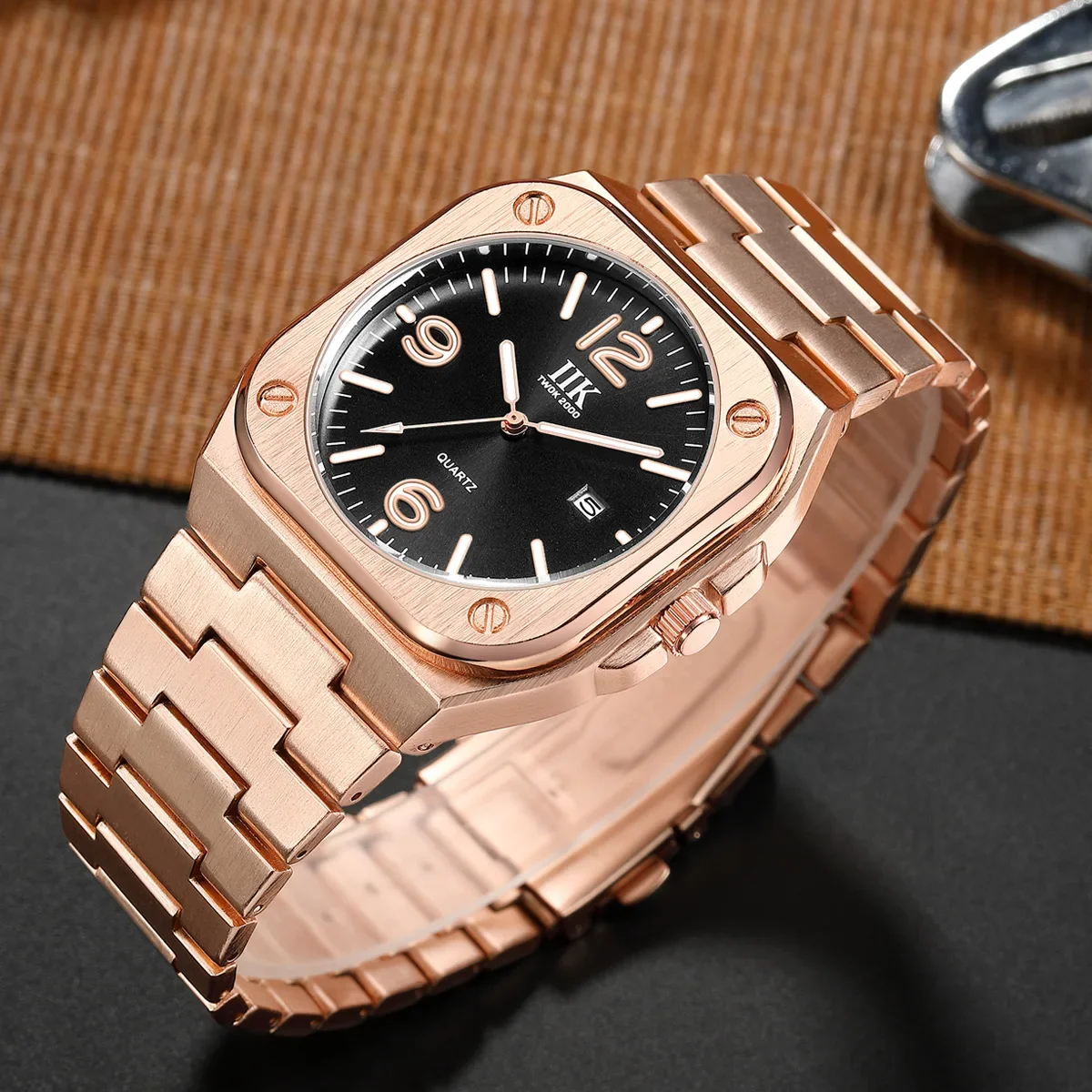 Square Watch for Men Green Rose Gold Sliver Blue Quartz Wristwatch Stainless Steel Orologio Clock Male Business Man Sports Reloj