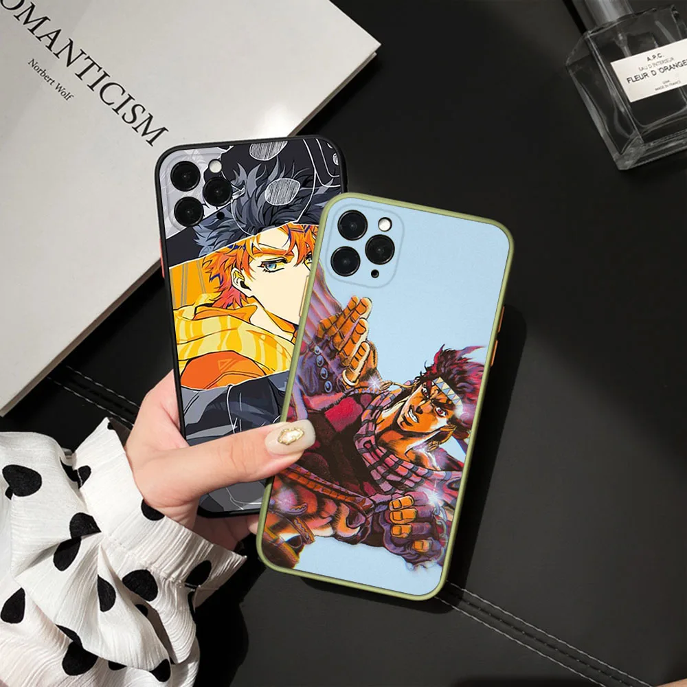 For iphone 16 15 Pro 14 13 12 11 7 8 Plus XSMax XR Joseph Joestar JoJo's Bizarre Adventure Frosted Translucent Black Phone Cases